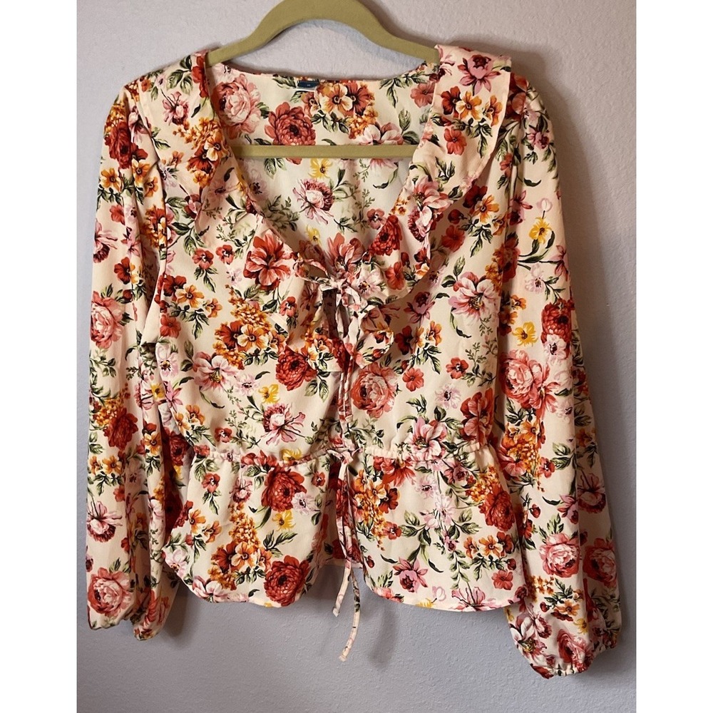 Old Navy Blush Pink Floral Peplum Ruffle Romantic Blouse Top Size Medium New